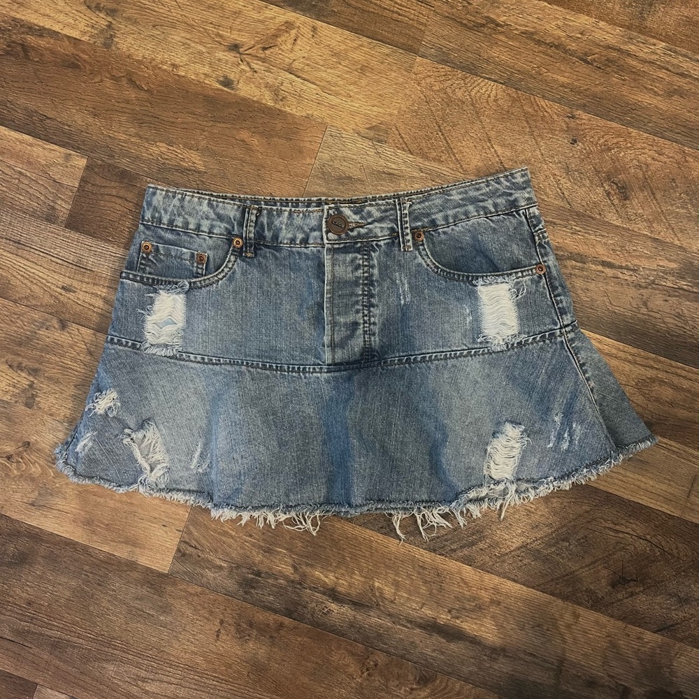 Denim Distressed Mini Skirt